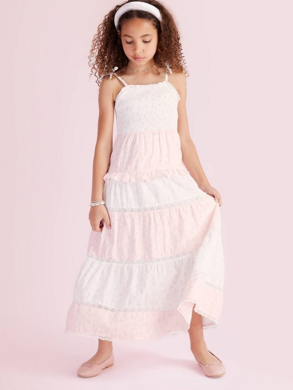 New!LoveShackFancy Smocked Tiered Maxi Floral Ditsy Dress Girls Cottagecore Y2K
